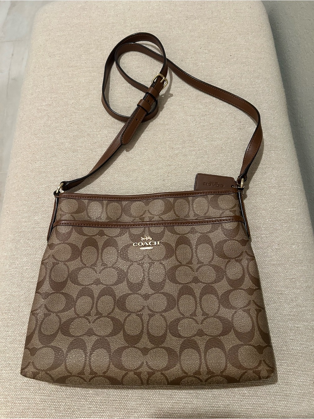 Coach Brown Signature Jacquard Crossbody Bag - Picture 1 of 3